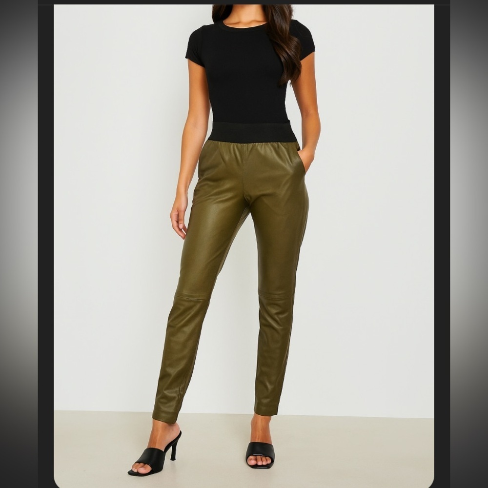 Raquel Allegra lamb skin green leather pull on pants revolve casual fall 0 $600